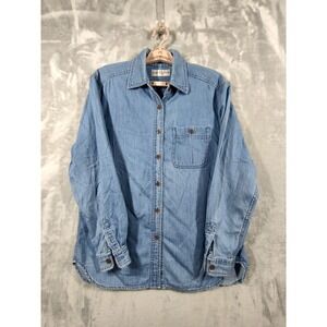 First Issue Womens Blue Denim Button Down Shirt Long Sleeve Cotton Mid Wash 3341